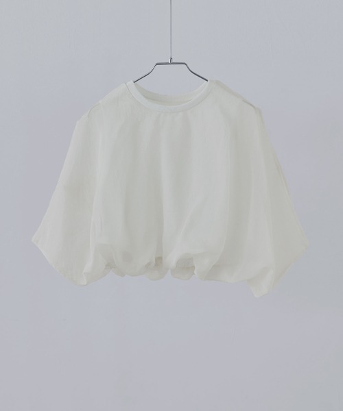 専用etoll. オーガンジーレイヤード風バルーンブラウスホワイトブラック２枚 etoll エトル オーガンジーレイヤード風バルーンブラウス[品番