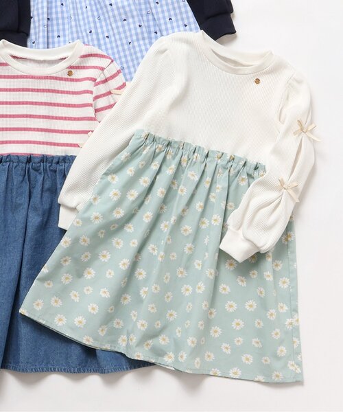 ワンピース 「ジュニア対応」袖リボンドッキングワンピース キッズ 子供服 女の子 | apres les cours | 01