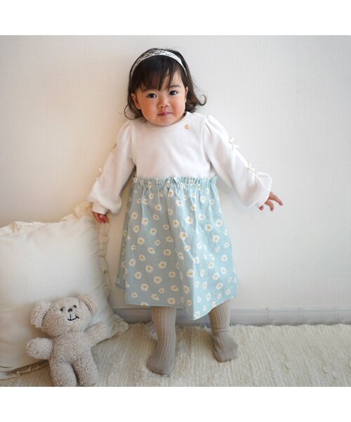 ワンピース 「ジュニア対応」袖リボンドッキングワンピース キッズ 子供服 女の子 | apres les cours | 04