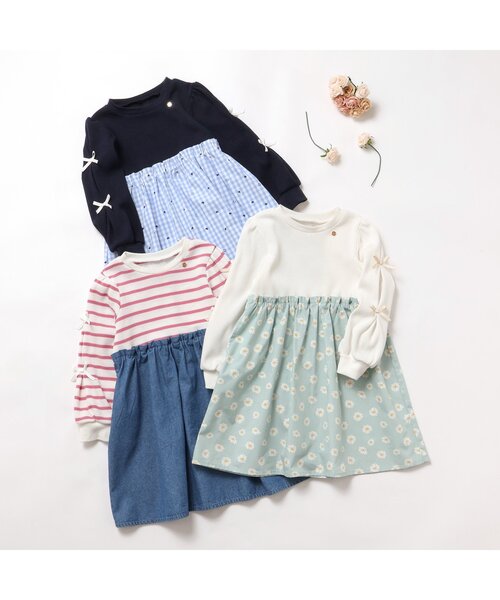 ワンピース 「ジュニア対応」袖リボンドッキングワンピース キッズ 子供服 女の子 | apres les cours | 10