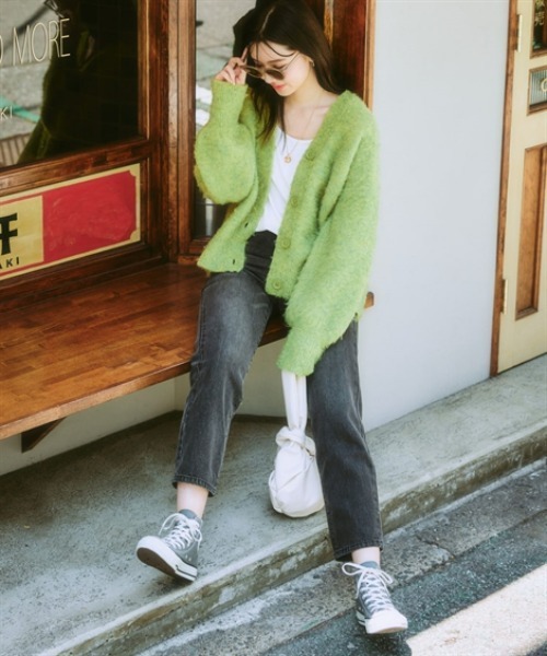 「nissen」 「Amourire」ニットカーディガン M ベージュ レディース_画像2
