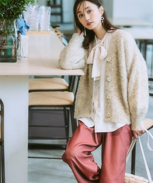 「nissen」 「Amourire」ニットカーディガン M ベージュ レディース_画像9