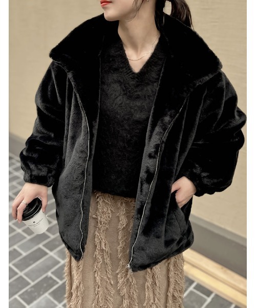 「Re:EDIT」 ジップアップブルゾン LARGE ベージュ レディース_画像6