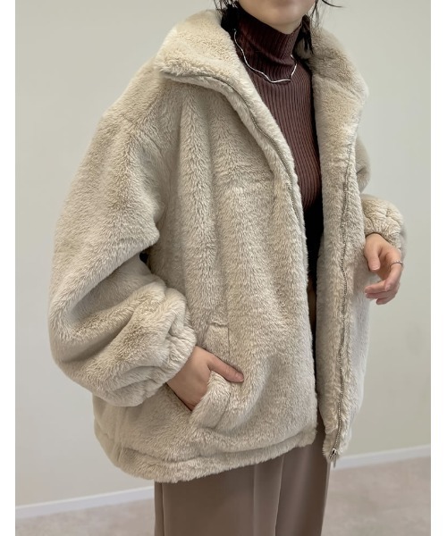 「Re:EDIT」 ジップアップブルゾン LARGE ベージュ レディース_画像8