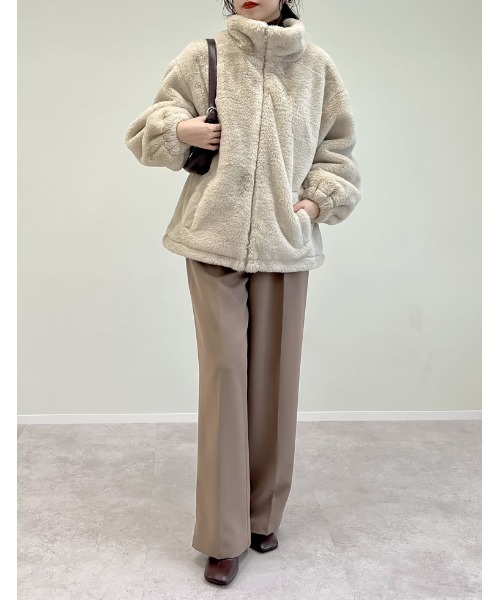 「Re:EDIT」 ジップアップブルゾン LARGE ベージュ レディース_画像9
