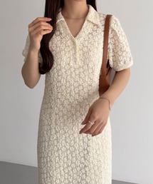 callautia カットレースポロワンピースセット ブラック MEDIUM カラウティア callautia callautia カットレースポロワンピース