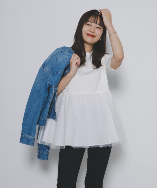 F by ROSSO ペプラムチュールカットソー F by ROSSO tシャツ ROSSO ペプラムチュールカットソー