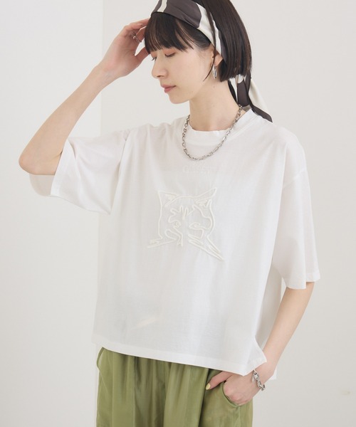 tシャツ pqran CATコード刺繍T レディース
