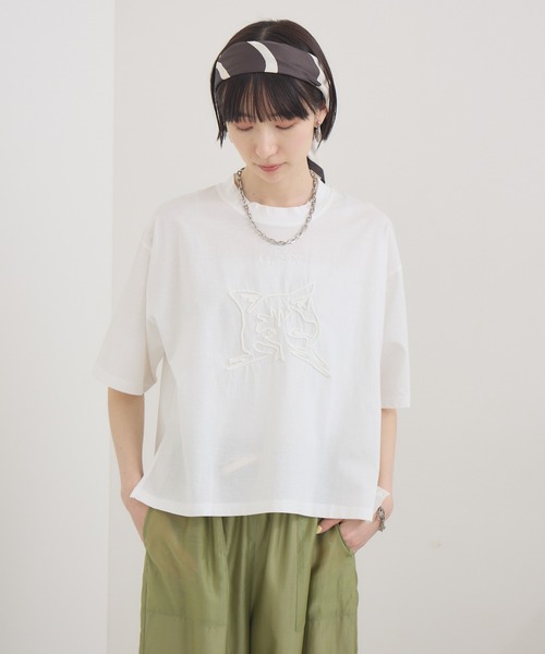 tシャツ 天竺コード刺繍Tシャツ レディース Paradise Picnic tシャツ pqran CATコード刺繍T レディース