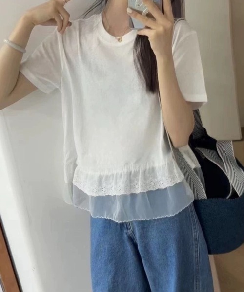 tシャツ レイヤードオーガンジー半袖Ｔシャツ レディース