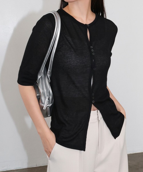 andme tシャツ テレコリブシアー半袖トップス レディース