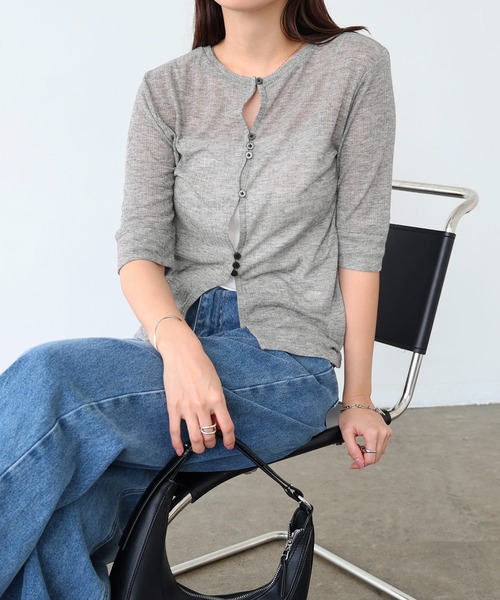 tシャツ シアーテレコリブカットソー レディース andme tシャツ テレコリブシアー半袖トップス レディース