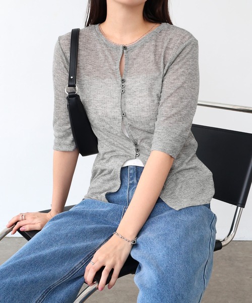 tシャツ シアーテレコリブカットソー レディース andme tシャツ テレコリブシアー半袖トップス レディース