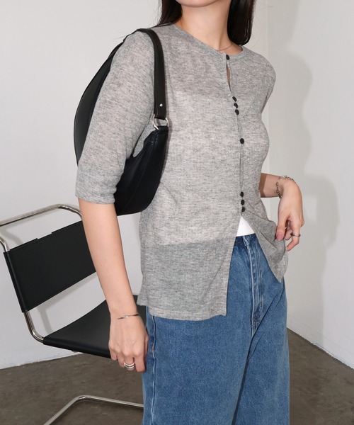 tシャツ シアーテレコリブカットソー レディース andme tシャツ テレコリブシアー半袖トップス レディース