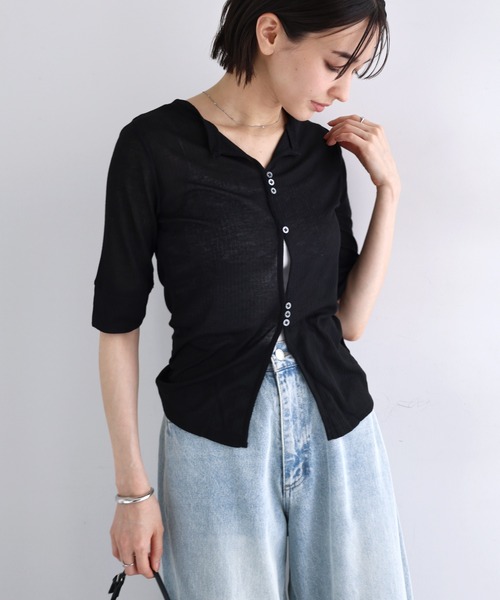 andme（アンドミー） tシャツ 半袖 テレコリブシアー半袖トップス