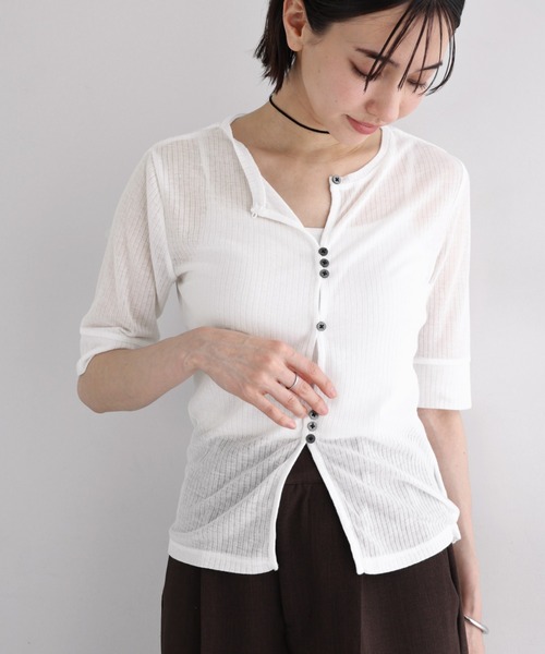 andme（アンドミー） tシャツ 半袖 テレコリブシアー半袖トップス