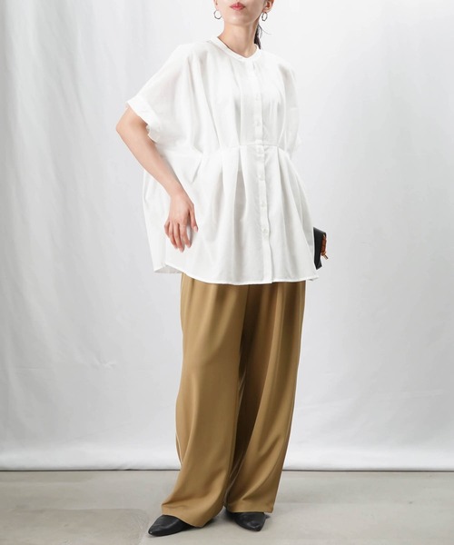 ブラウス シャツ LIGHTWEIGHT LINEN SHIRT レディース シャツ ブラウス ヘンリーネック 春秋 レディース トップス 無地