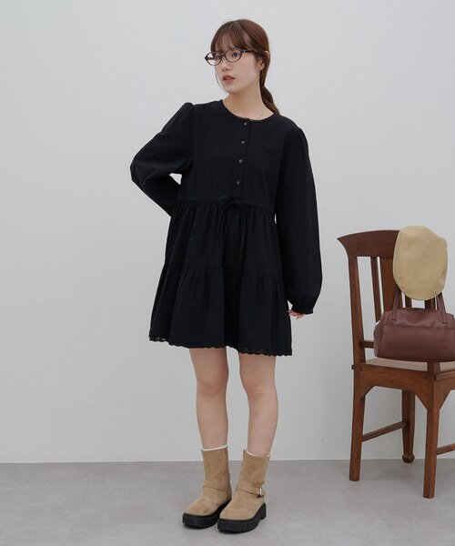 自然にくびれる裾ティアードワンピース 自然にくびれる裾ティアードワンピース 90