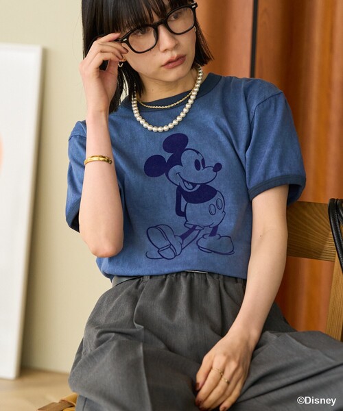 tシャツ 「MICKEY MOUSE」 リンガーTシャツ/ミッキーマウス レディース