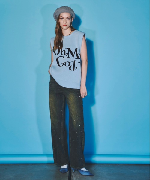 「SHAGGIE」 ノースリーブニット FREE ブルー レディース_画像3