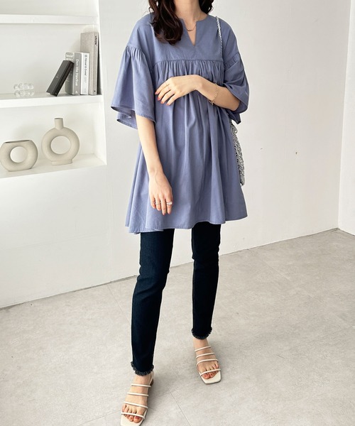 「GeeRA」 半袖チュニック MEDIUM ブルー レディース_画像7