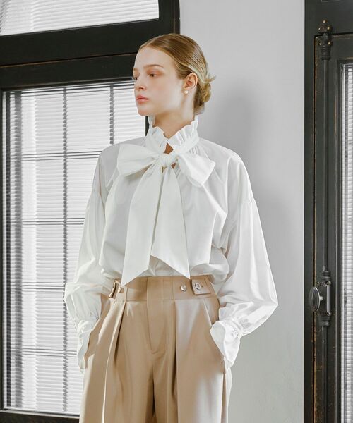 cle blatt ブラウス シャツ フリルネックボウタイブラウス レディース