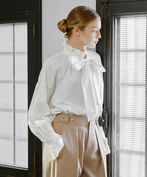 cle blatt ブラウス シャツ フリルネックボウタイブラウス レディース