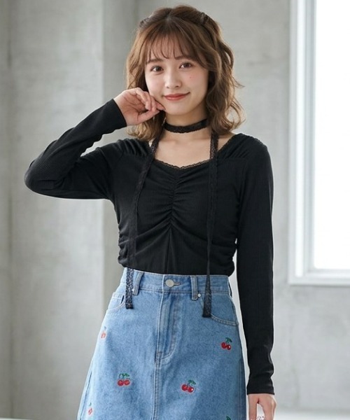 DIP IN CHOCOLATE tシャツ レースタイ付きトップス「DIP IN CHOCOLATE