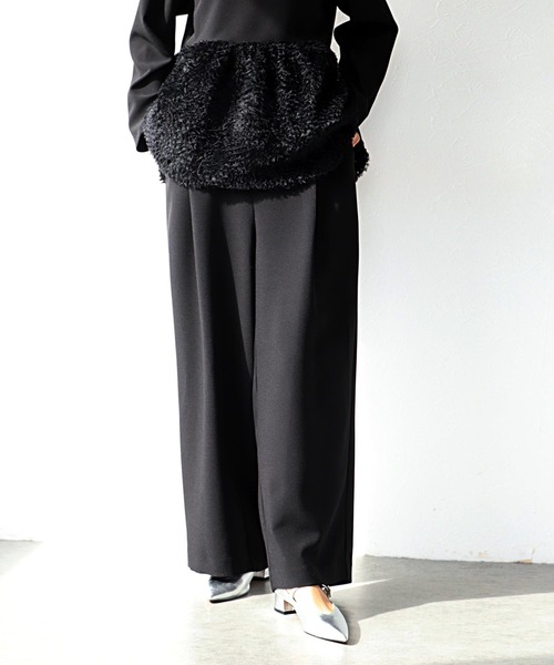 Jines（ジネス） パンツ ハイウエストワイドカーブパンツ レディース