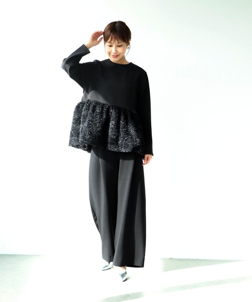 Jines（ジネス） パンツ ハイウエストワイドカーブパンツ レディース