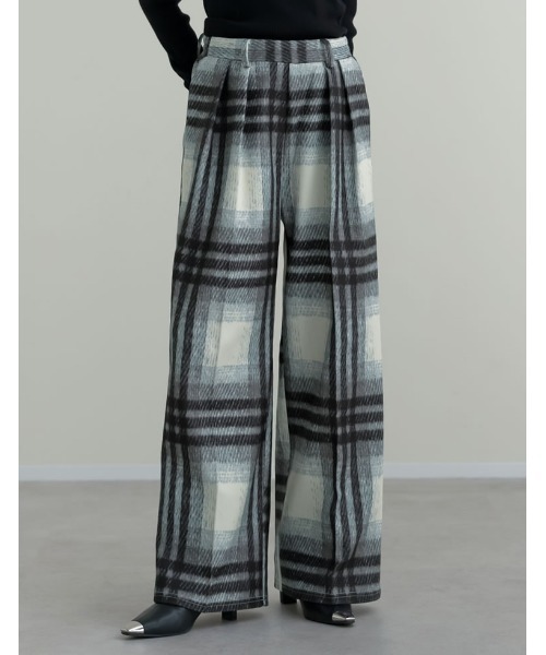 Re:EDIT（リエディ） パンツ 起毛ストレッチシャギーチェック柄ワイド