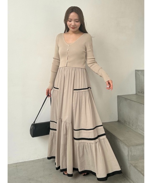 FRAY ID ベージュ ドッキングワンピース FRAY I.D（フレイ・アイディー） ドッキングワンピース 0 ベージュ