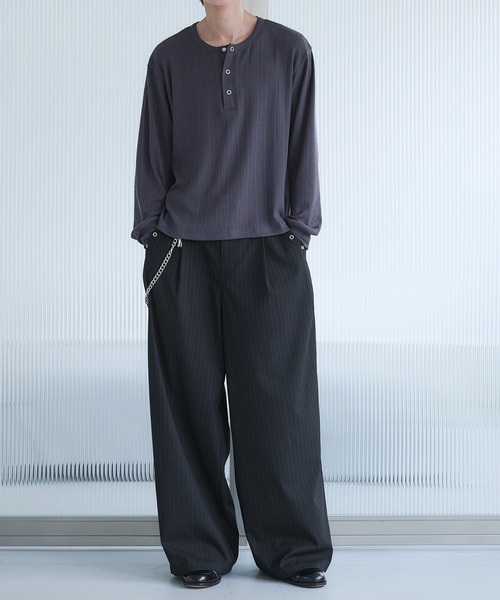 「Adoon plain」 長袖Tシャツ LARGE チャコールグレー メンズ_画像3