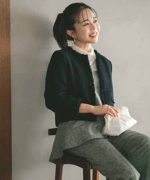 新作 コヒナ　COHINA ミックスツイードジャケット ブラック ミックスツイードジャケット | 小柄・低身長女性向けファッション通販