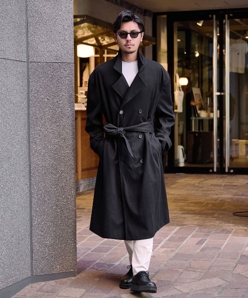 キャピタル リネンロングコート 黒 麻 春物 KAPITAL ブラック 日本製 CavariA（キャバリア） ノーカラーコート コート 「CavariA/キャバリア