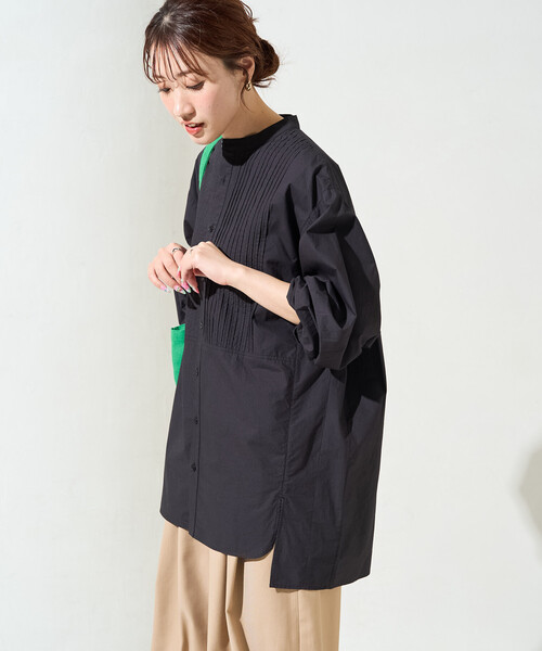 本日限定★DSC ボリュームスリーブロングシャツ ブラック FREAK'S STORE（フリークスストア） ブラウス シャツ 限定展開