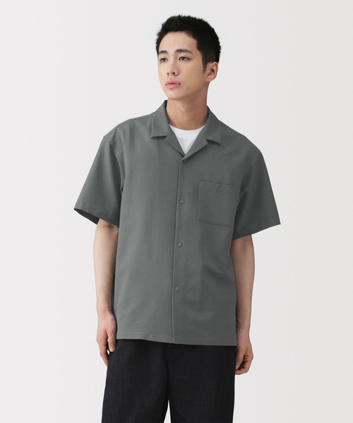無印良品（MUJI） シャツ 紳士 風を通すストレッチサッカーオープン