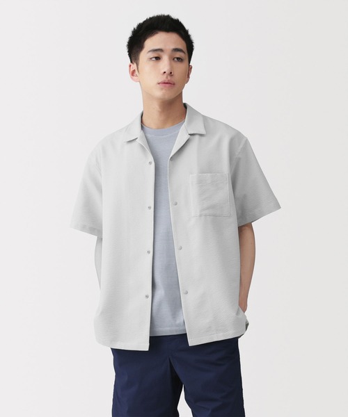 無印良品（MUJI） シャツ 紳士 風を通すストレッチサッカーオープン