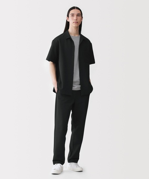 2024SS風を通すストレッチサッカー ジャケット/半袖シャツ/パンツ 黒L 無印良品（MUJI） シャツ 半袖 紳士 風を通すストレッチサッカー
