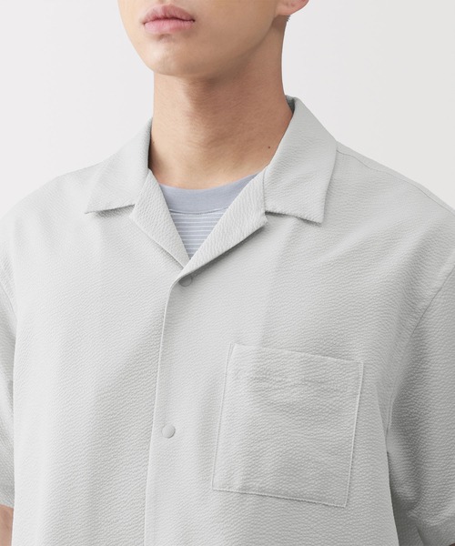 無印良品（MUJI） シャツ 半袖 紳士 風を通すストレッチサッカー