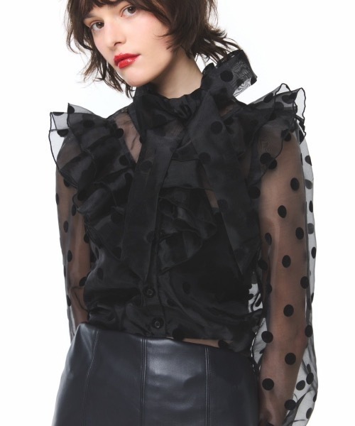 【haru】rosy luce トップス ROSY LUCE（ロージールーチェ） ブラウス シャツ SHEER DOT RUFFLE BOW