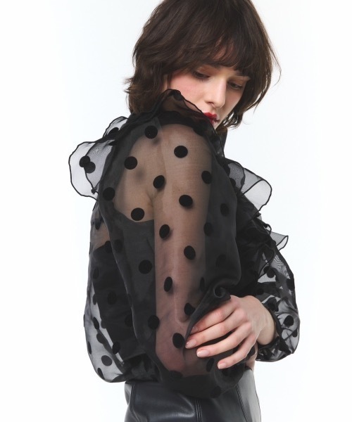 ROSY LUCE（ロージールーチェ） ブラウス シャツ SHEER DOT RUFFLE BOW