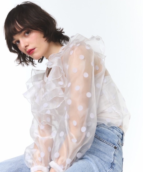 【haru】rosy luce トップス ROSY LUCE（ロージールーチェ） ブラウス シャツ SHEER DOT RUFFLE BOW