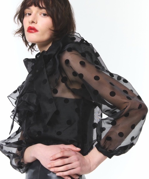 ROSY LUCE（ロージールーチェ） ブラウス シャツ SHEER DOT RUFFLE BOW