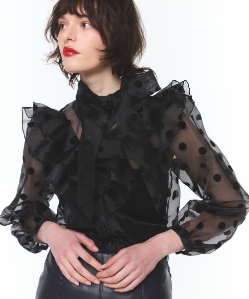 【haru】rosy luce トップス ROSY LUCE（ロージールーチェ） ブラウス シャツ SHEER DOT RUFFLE BOW