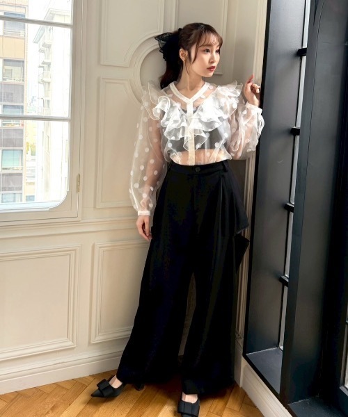 Rosy Luce シースルードットブラウス ROSY LUCE（ロージールーチェ） ブラウス シャツ SHEER DOT RUFFLE BOW