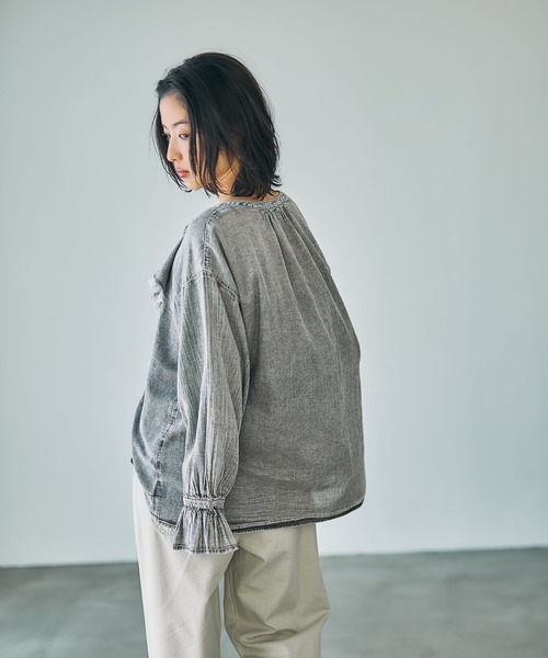 ブラウス シャツ AIRデニムラッフル長袖ブラウス　740434 レディースの画像