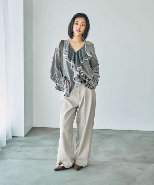 ブラウス シャツ AIRデニムラッフル長袖ブラウス　740434 レディースの画像