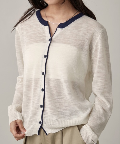 OFROOM カーディガン Bicolor Line Sheer Knit Cardigan｜バイカラー