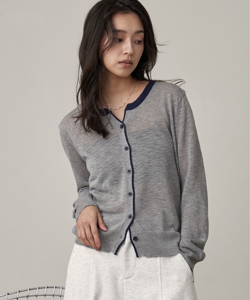 OFROOM カーディガン Bicolor Line Sheer Knit Cardigan｜バイカラー